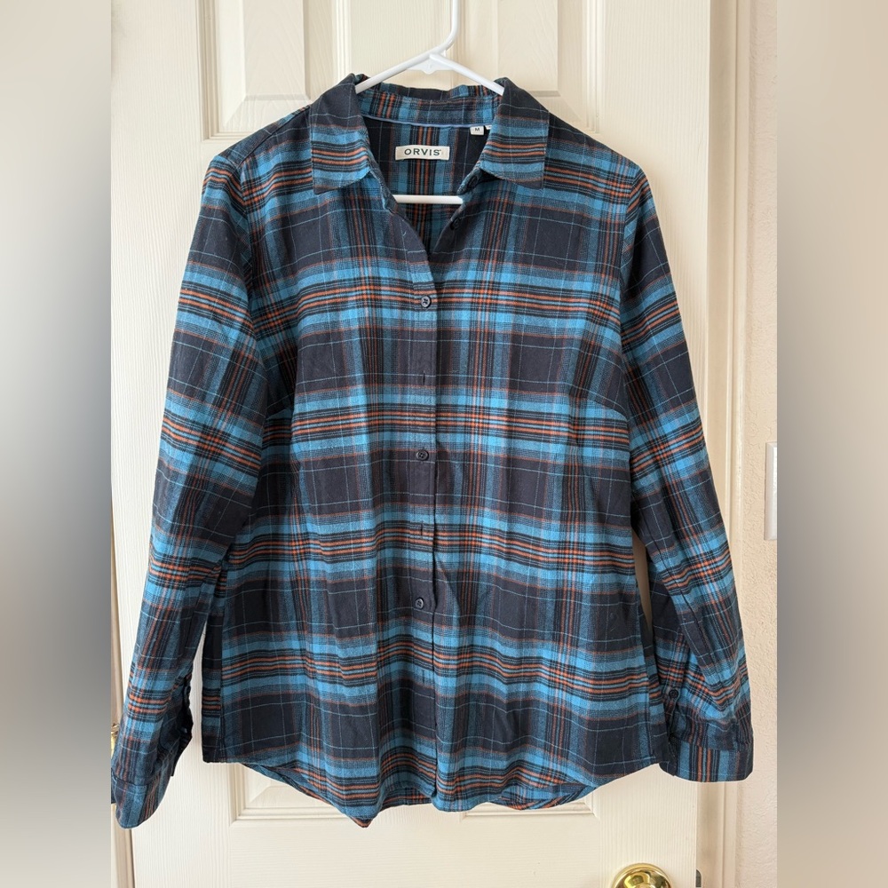 Orvis 100% cotton Blue and Black Plaid Flannel